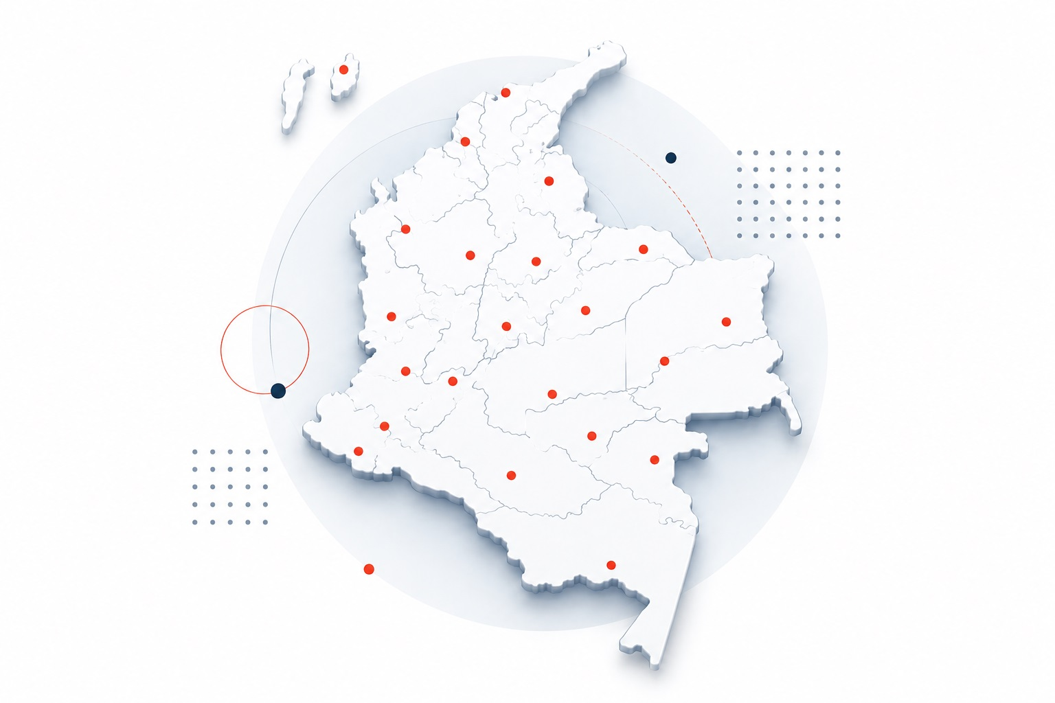 Mapa de cobertura de Epico Software en Colombia, con puntos de presencia en distintos departamentos del país